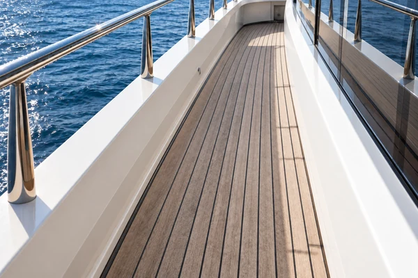 Dry, lightly weathered teak deck before cleaning